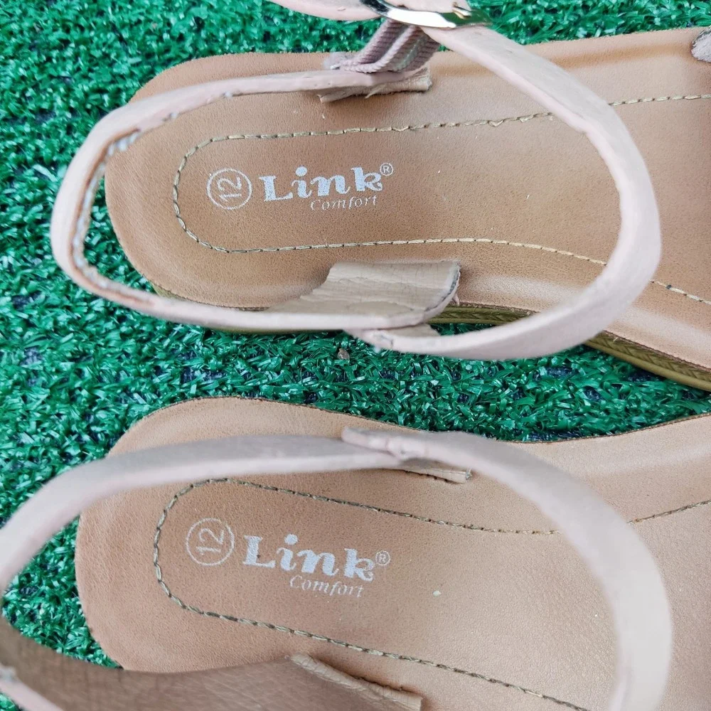 Link Sandals Girls 12 Pink Rhinestone Comfort Ankle Strap Platform Sparkle